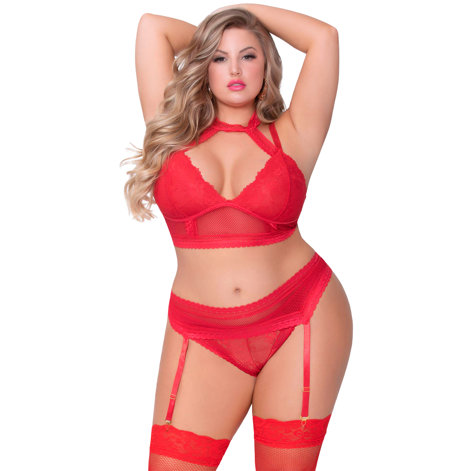 Seven til Midnight Halterneck BH-Set Plus Size Röd